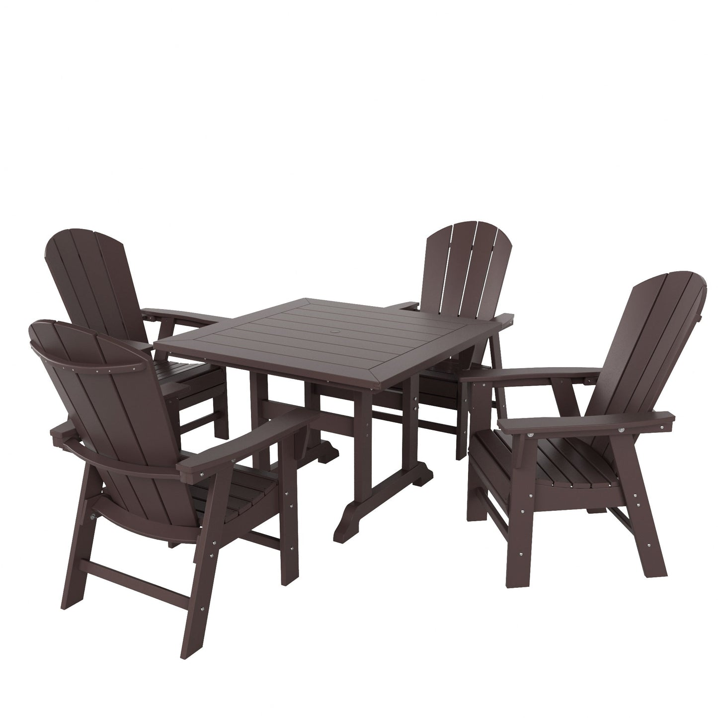 Ensemble de 5 chaises de salle à manger carrées Adirondack Polytrends Laguna en PEHD, toutes saisons