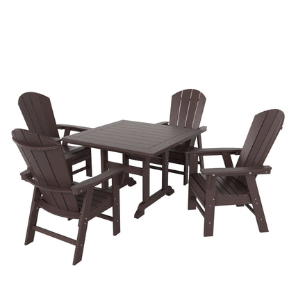 Ensemble de 5 chaises de salle à manger carrées Adirondack Polytrends Laguna en PEHD, toutes saisons