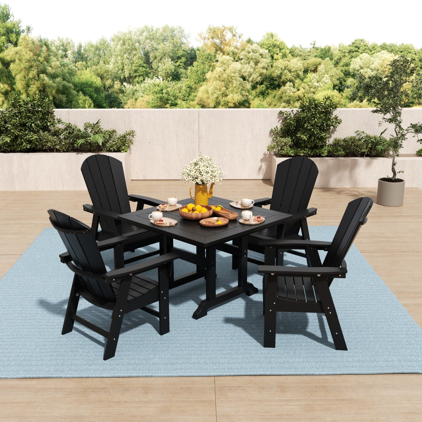 Ensemble de 5 chaises de salle à manger carrées Adirondack Polytrends Laguna en PEHD, toutes saisons