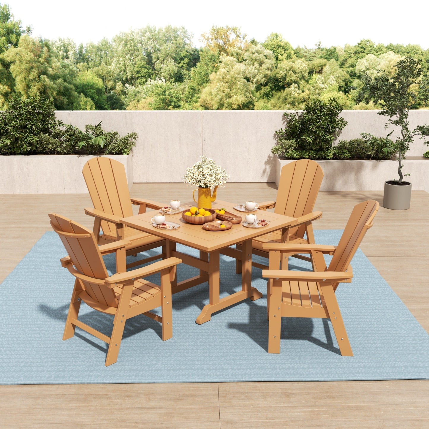 Ensemble de 5 chaises de salle à manger carrées Adirondack Polytrends Laguna en PEHD, toutes saisons