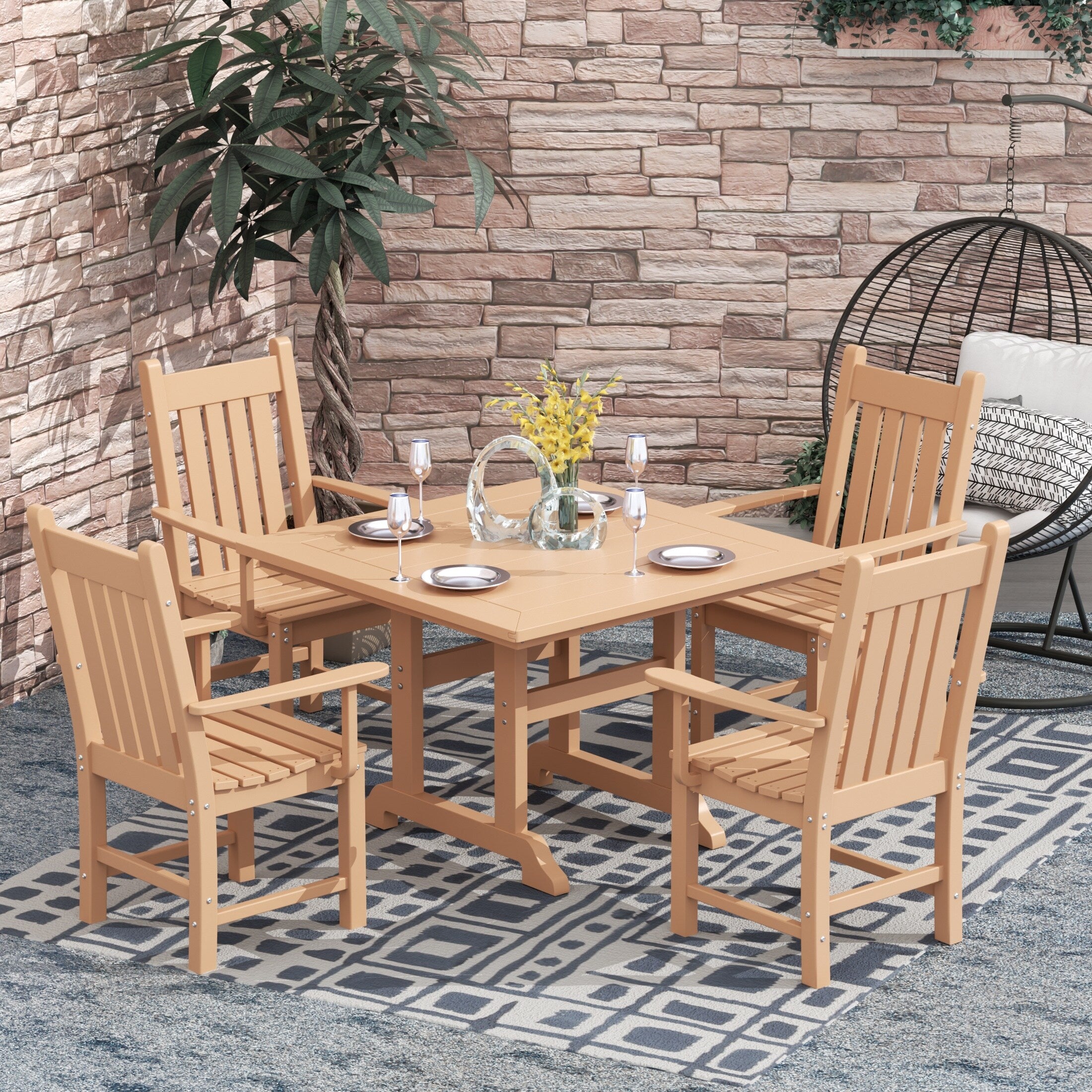 Ensemble de salle à manger d'extérieur Polytrends Laguna en PEHD, toutes saisons, avec table carrée et fauteuils (ensemble de 5 pièces)