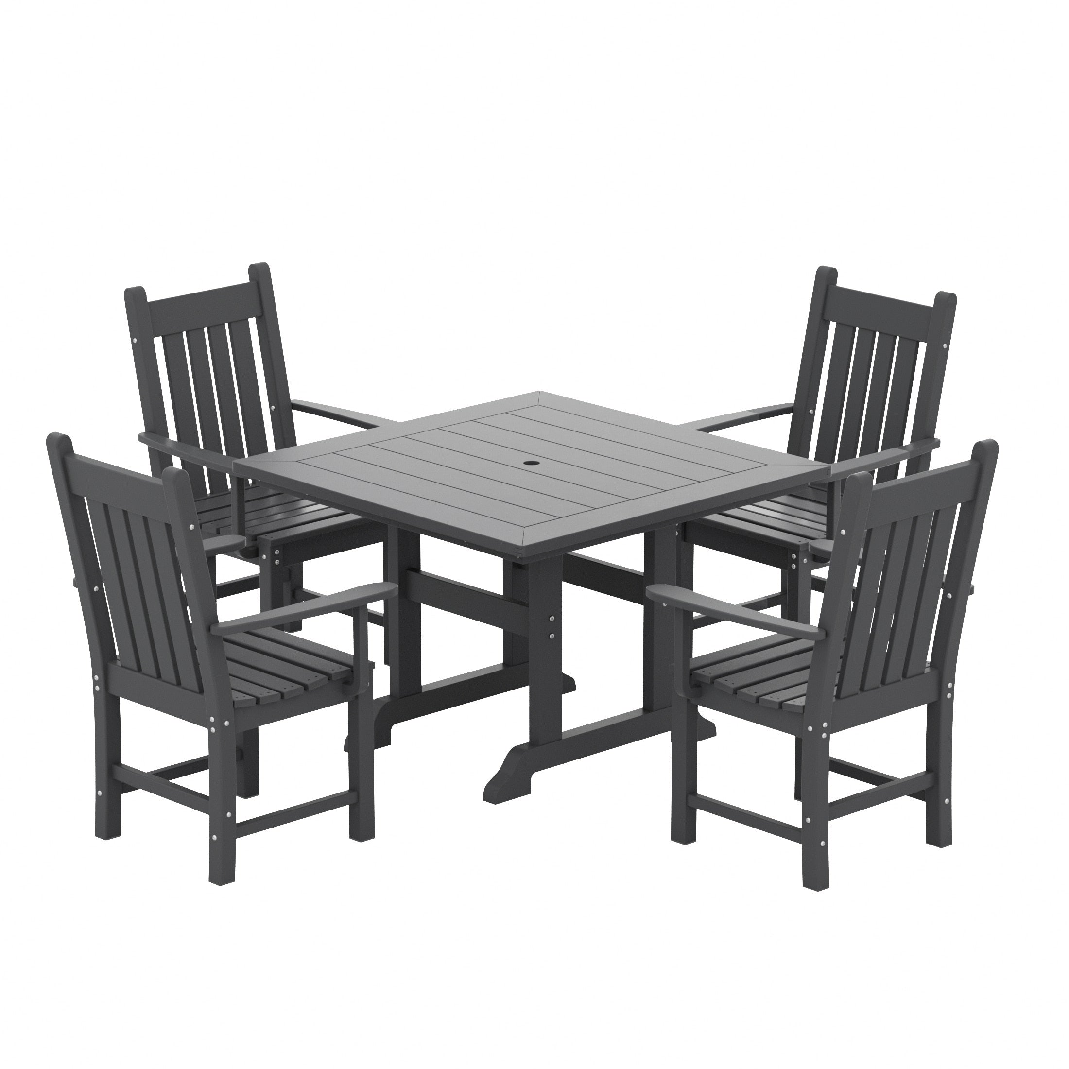 Ensemble de salle à manger d'extérieur Polytrends Laguna en PEHD, toutes saisons, avec table carrée et fauteuils (ensemble de 5 pièces)