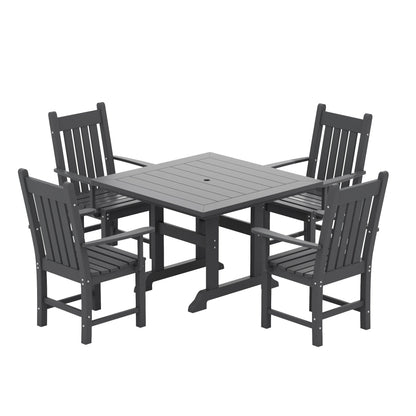 Ensemble de salle à manger d'extérieur Polytrends Laguna en PEHD, toutes saisons, avec table carrée et fauteuils (ensemble de 5 pièces)