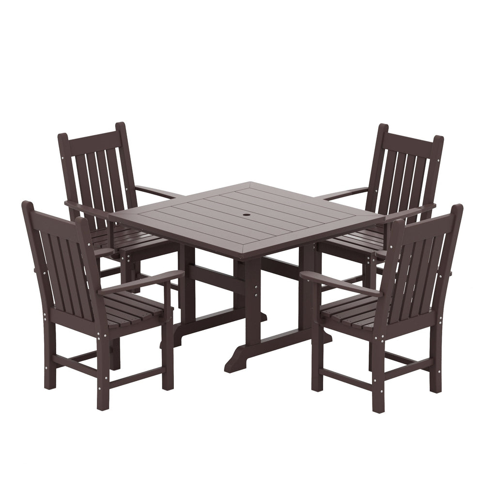 Ensemble de salle à manger d'extérieur Polytrends Laguna en PEHD, toutes saisons, avec table carrée et fauteuils (ensemble de 5 pièces)