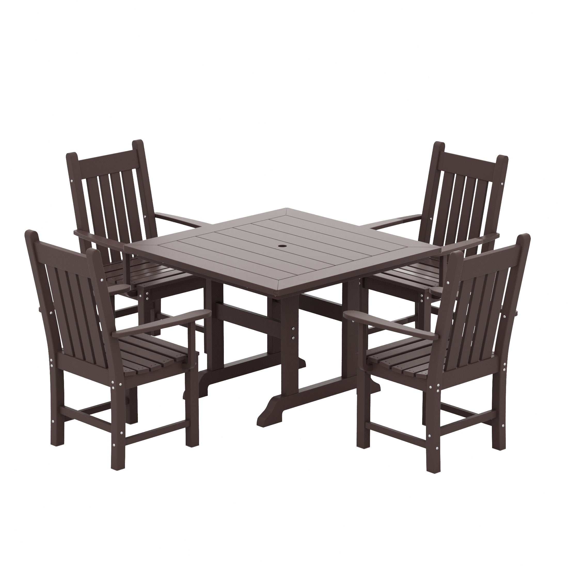 Ensemble de salle à manger d'extérieur Polytrends Laguna en PEHD, toutes saisons, avec table carrée et fauteuils (ensemble de 5 pièces)