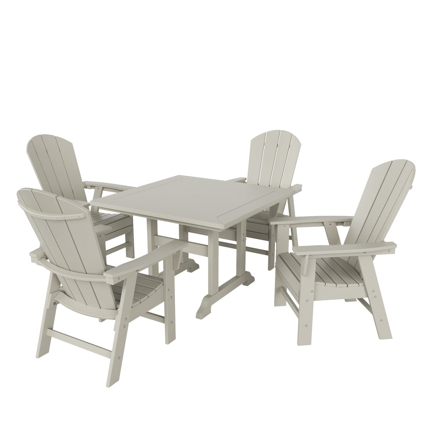 Ensemble de 5 chaises de salle à manger carrées Adirondack Polytrends Laguna en PEHD, toutes saisons