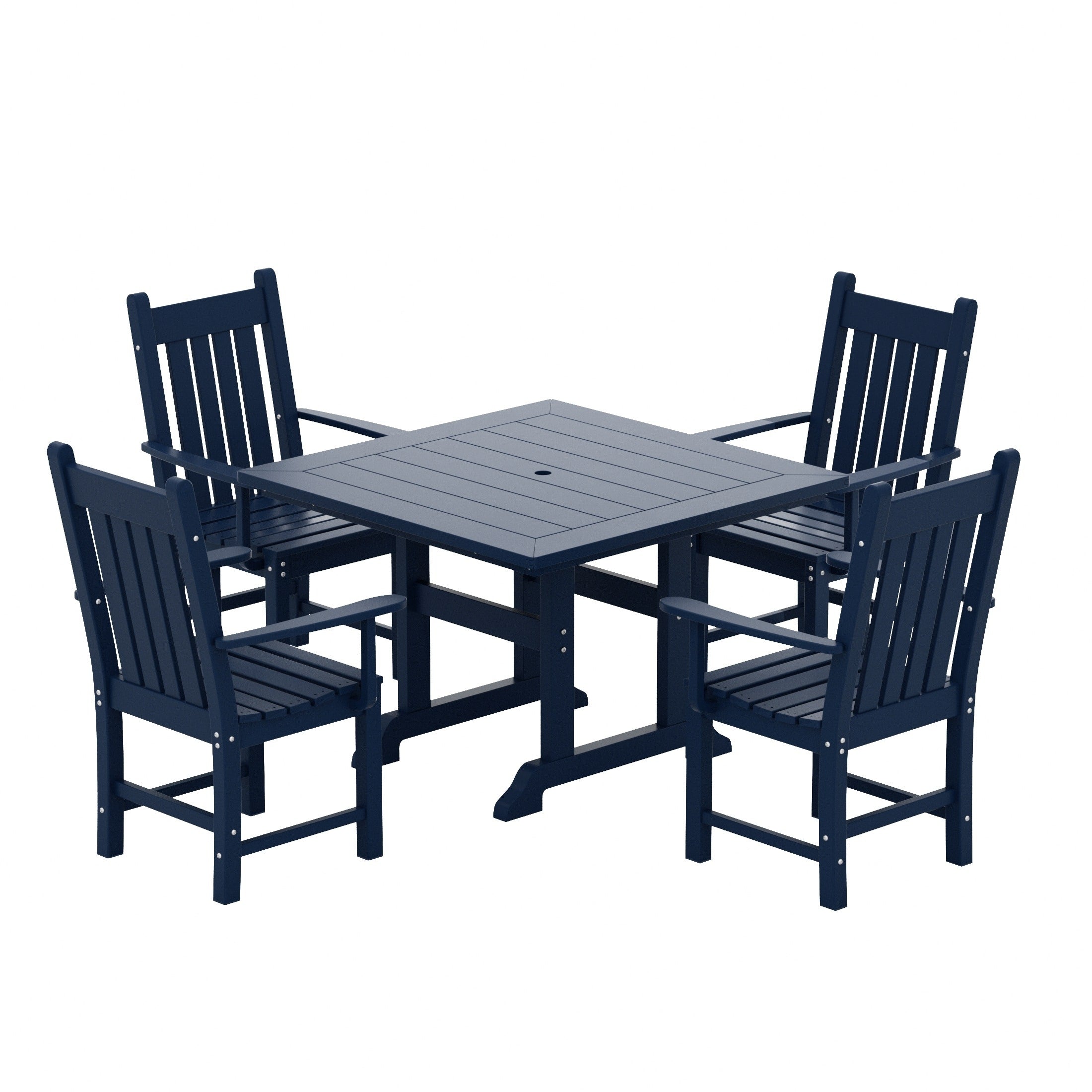 Ensemble de salle à manger d'extérieur Polytrends Laguna en PEHD, toutes saisons, avec table carrée et fauteuils (ensemble de 5 pièces)