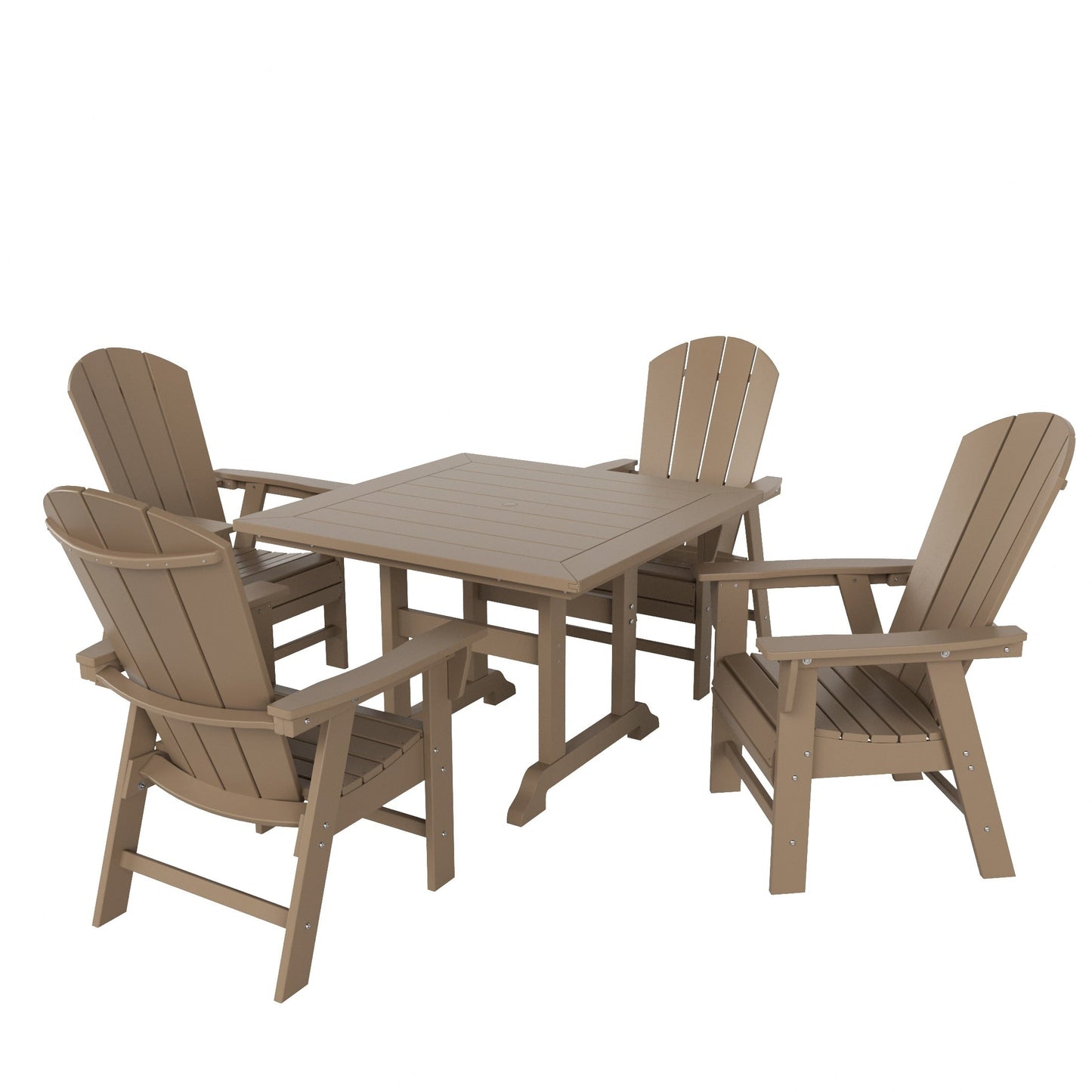 Ensemble de 5 chaises de salle à manger carrées Adirondack Polytrends Laguna en PEHD, toutes saisons