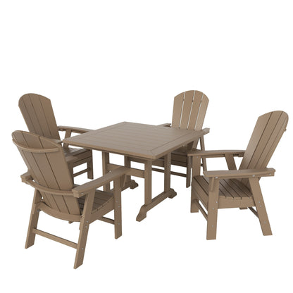 Ensemble de 5 chaises de salle à manger carrées Adirondack Polytrends Laguna en PEHD, toutes saisons