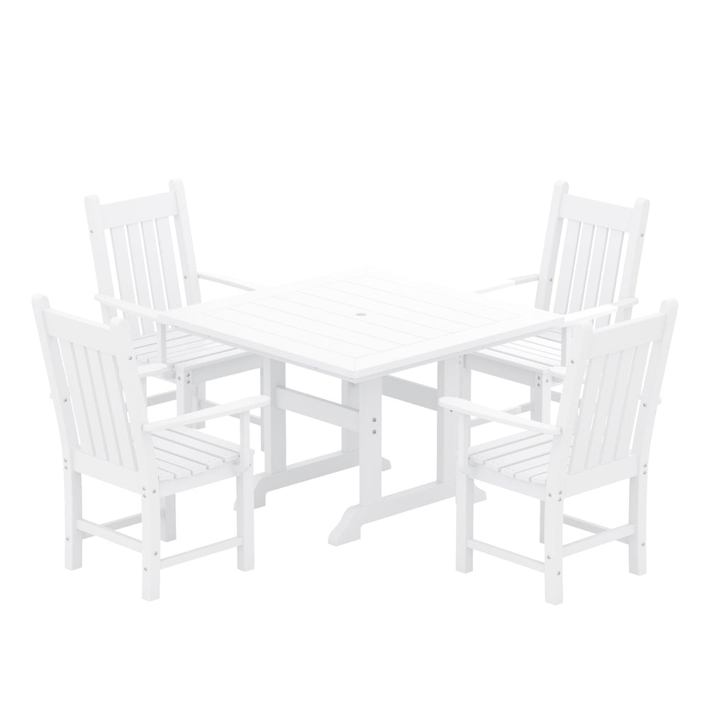 Ensemble de salle à manger d'extérieur Polytrends Laguna en PEHD, toutes saisons, avec table carrée et fauteuils (ensemble de 5 pièces)