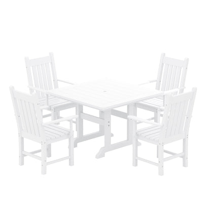 Ensemble de salle à manger d'extérieur Polytrends Laguna en PEHD, toutes saisons, avec table carrée et fauteuils (ensemble de 5 pièces)