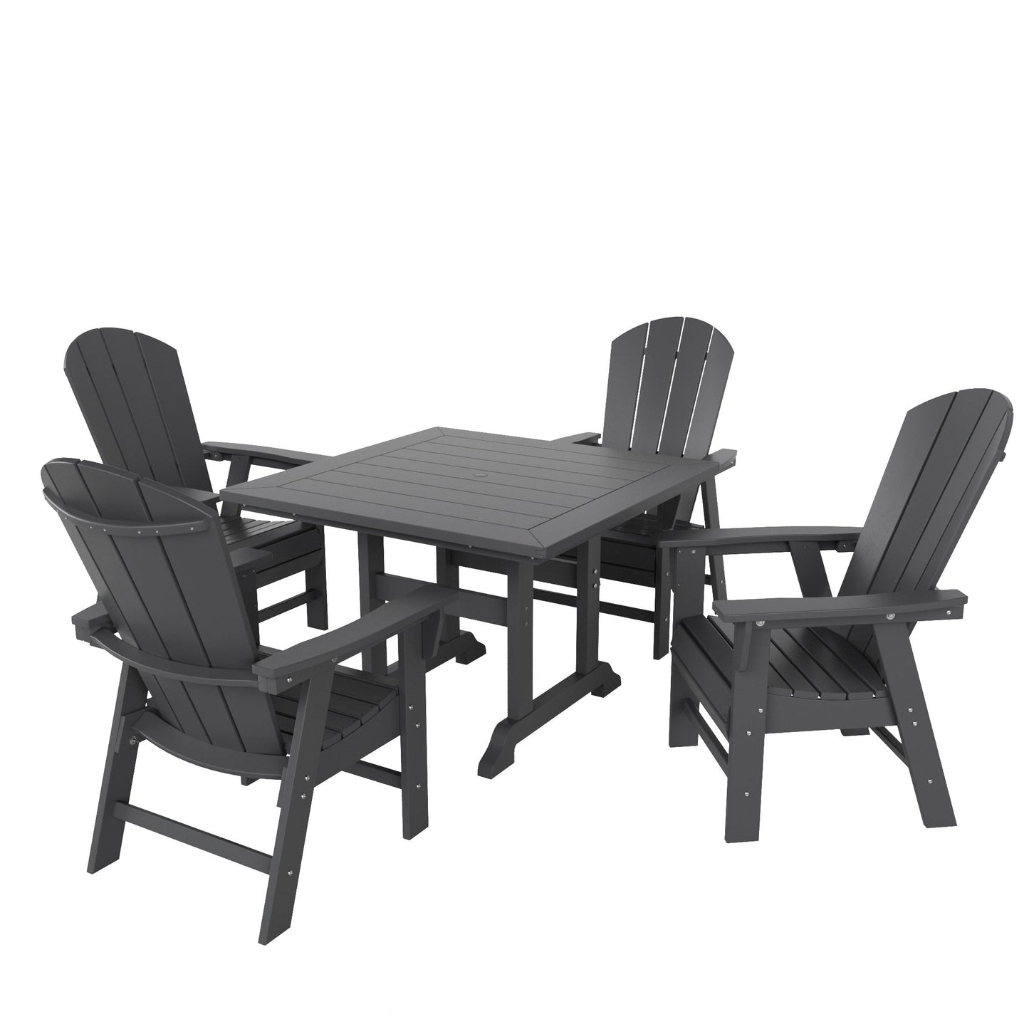 Ensemble de 5 chaises de salle à manger carrées Adirondack Polytrends Laguna en PEHD, toutes saisons
