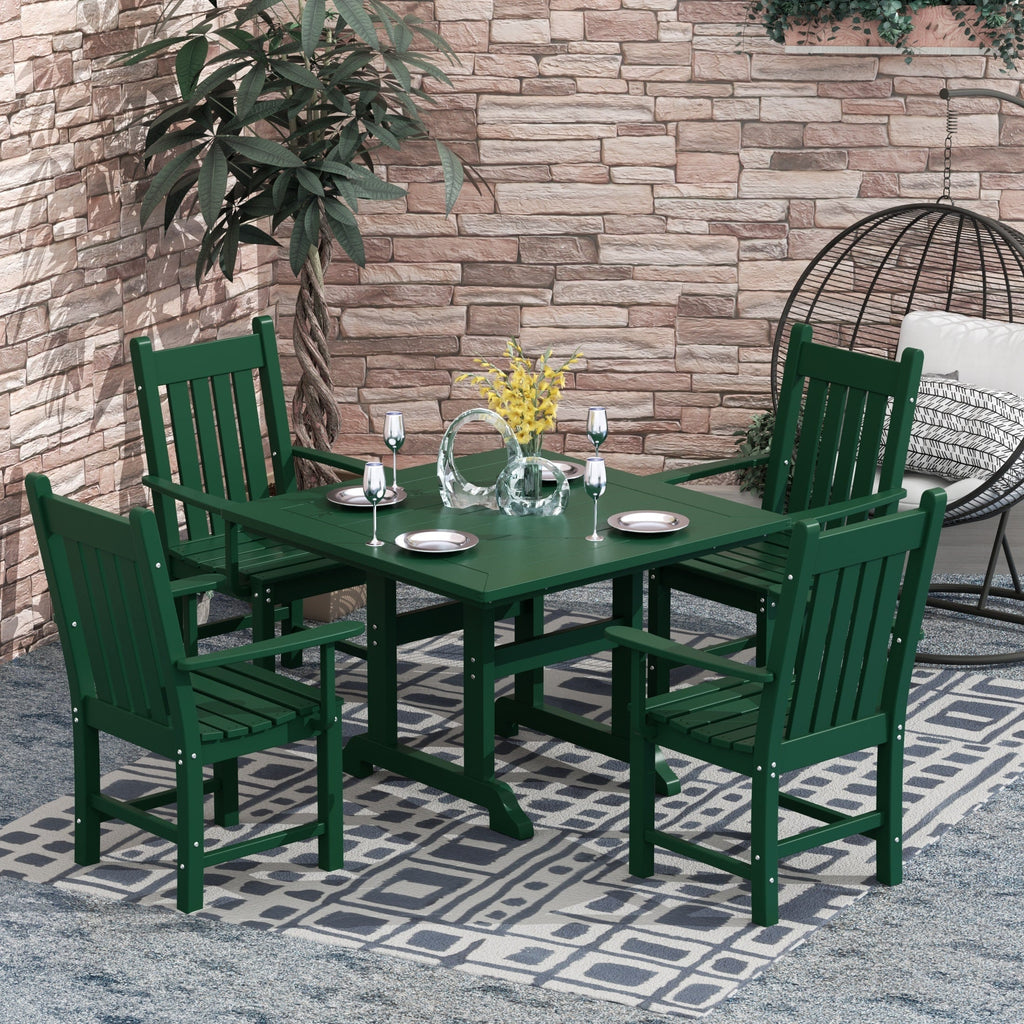 Ensemble de salle à manger d'extérieur Polytrends Laguna en PEHD, toutes saisons, avec table carrée et fauteuils (ensemble de 5 pièces)