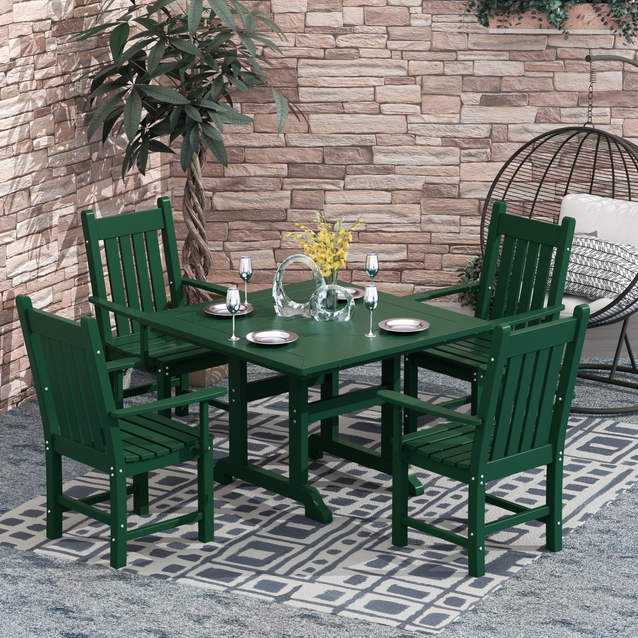 Ensemble de salle à manger d'extérieur Polytrends Laguna en PEHD, toutes saisons, avec table carrée et fauteuils (ensemble de 5 pièces)