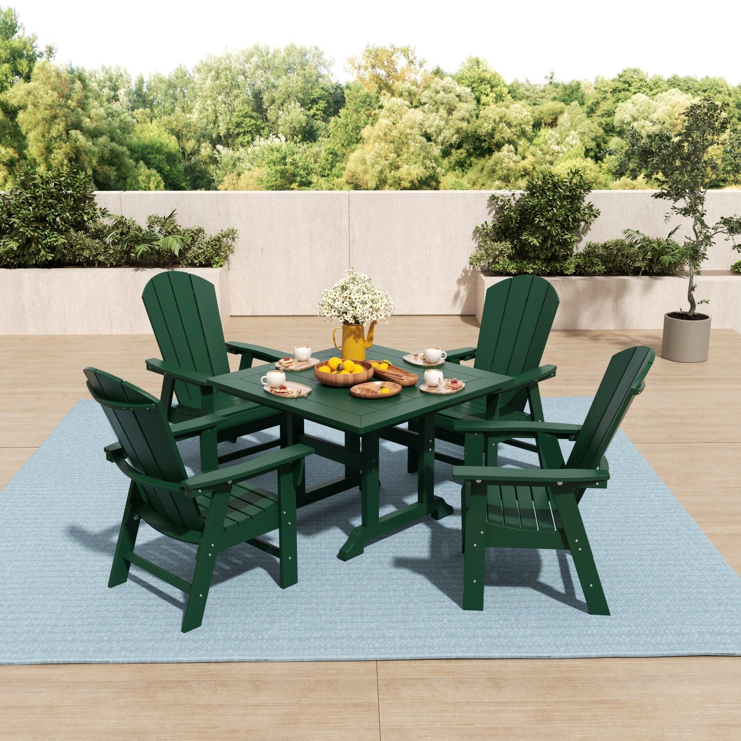 Ensemble de 5 chaises de salle à manger carrées Adirondack Polytrends Laguna en PEHD, toutes saisons