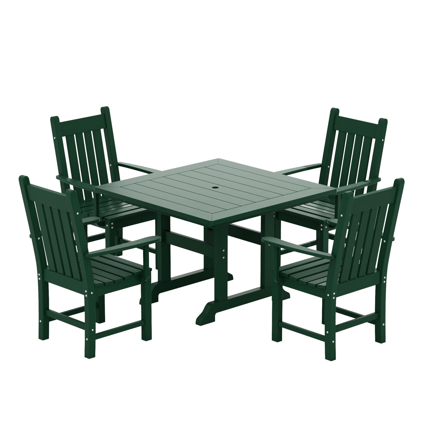 Ensemble de salle à manger d'extérieur Polytrends Laguna en PEHD, toutes saisons, avec table carrée et fauteuils (ensemble de 5 pièces)