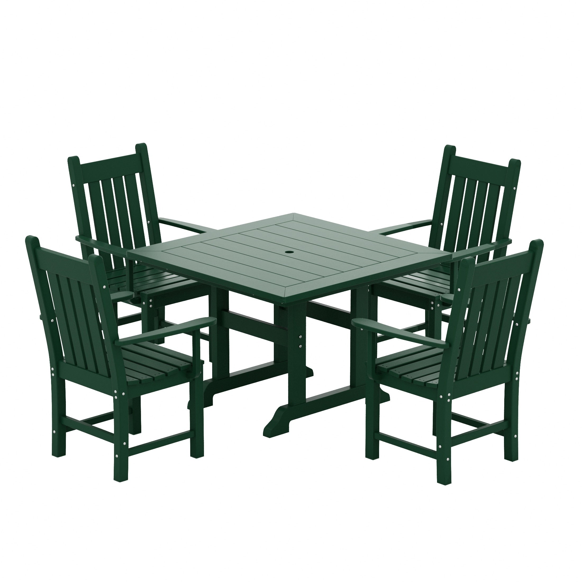Ensemble de salle à manger d'extérieur Polytrends Laguna en PEHD, toutes saisons, avec table carrée et fauteuils (ensemble de 5 pièces)