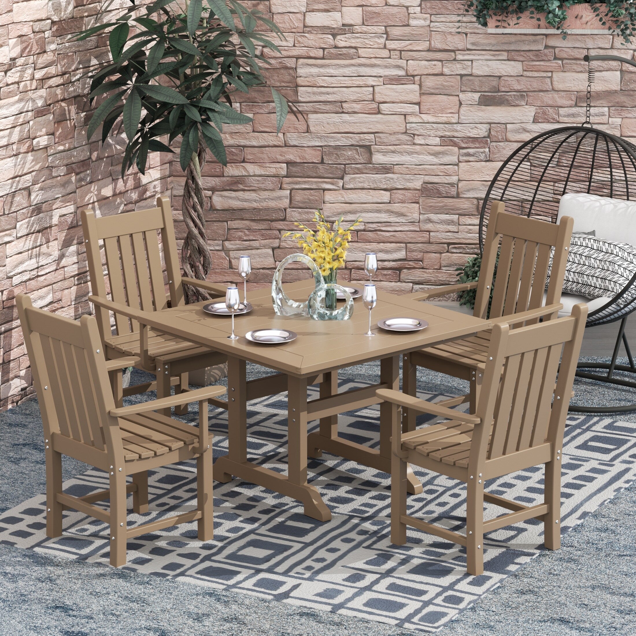 Ensemble de salle à manger d'extérieur Polytrends Laguna en PEHD, toutes saisons, avec table carrée et fauteuils (ensemble de 5 pièces)
