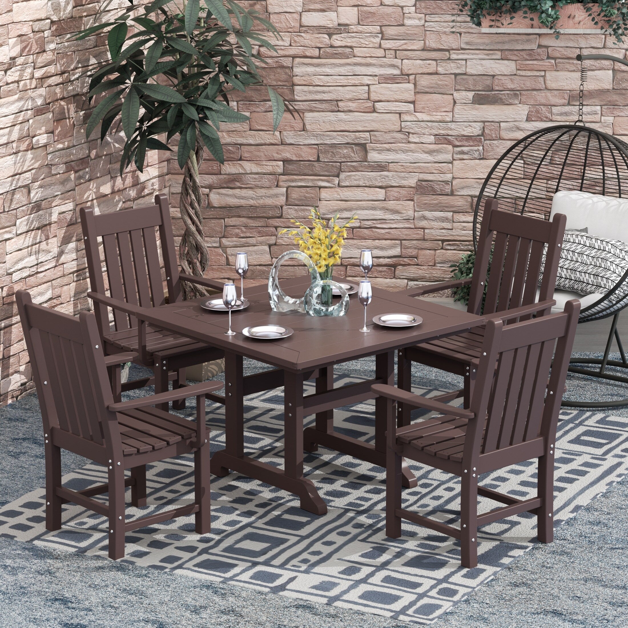 Ensemble de salle à manger d'extérieur Polytrends Laguna en PEHD, toutes saisons, avec table carrée et fauteuils (ensemble de 5 pièces)