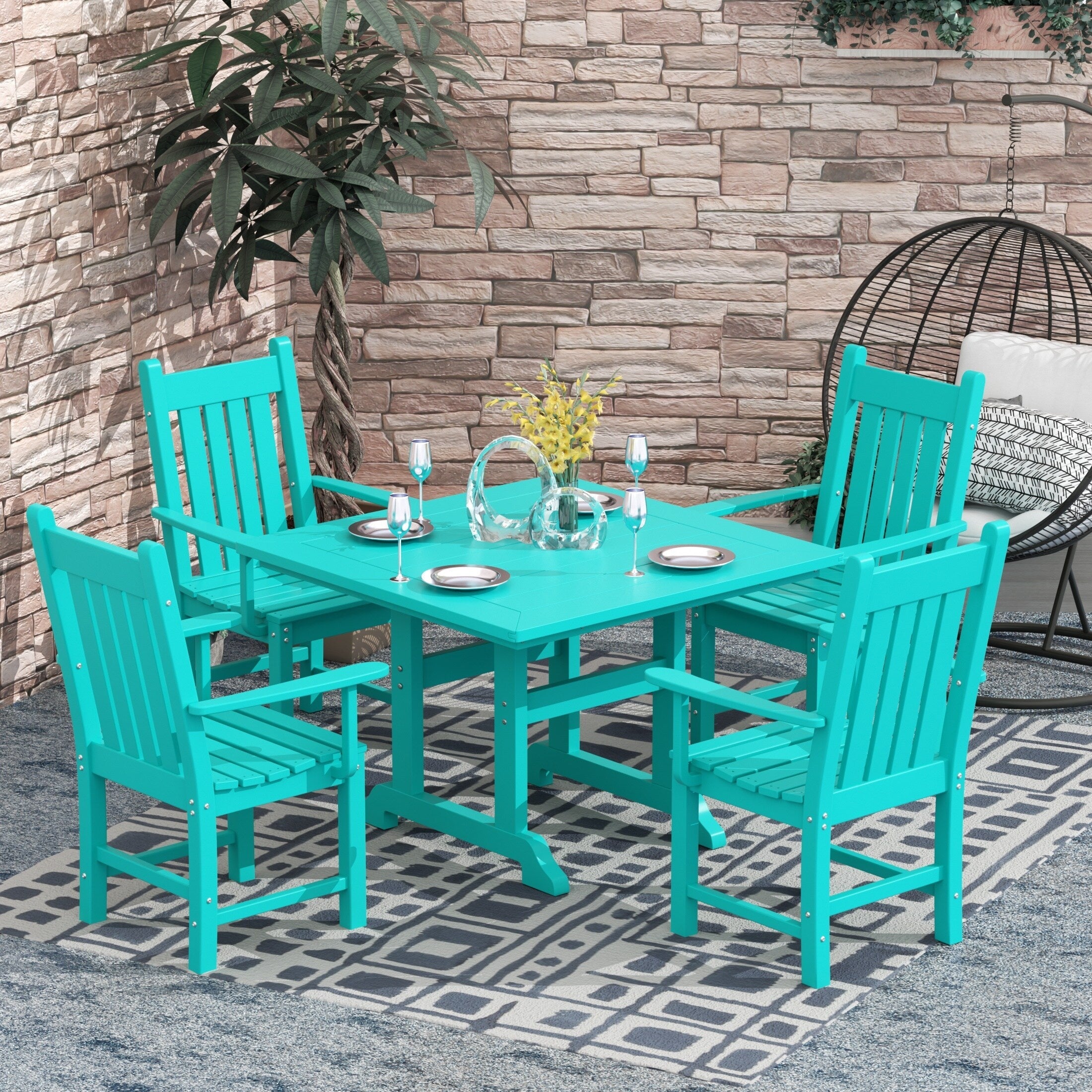 Ensemble de salle à manger d'extérieur Polytrends Laguna en PEHD, toutes saisons, avec table carrée et fauteuils (ensemble de 5 pièces)