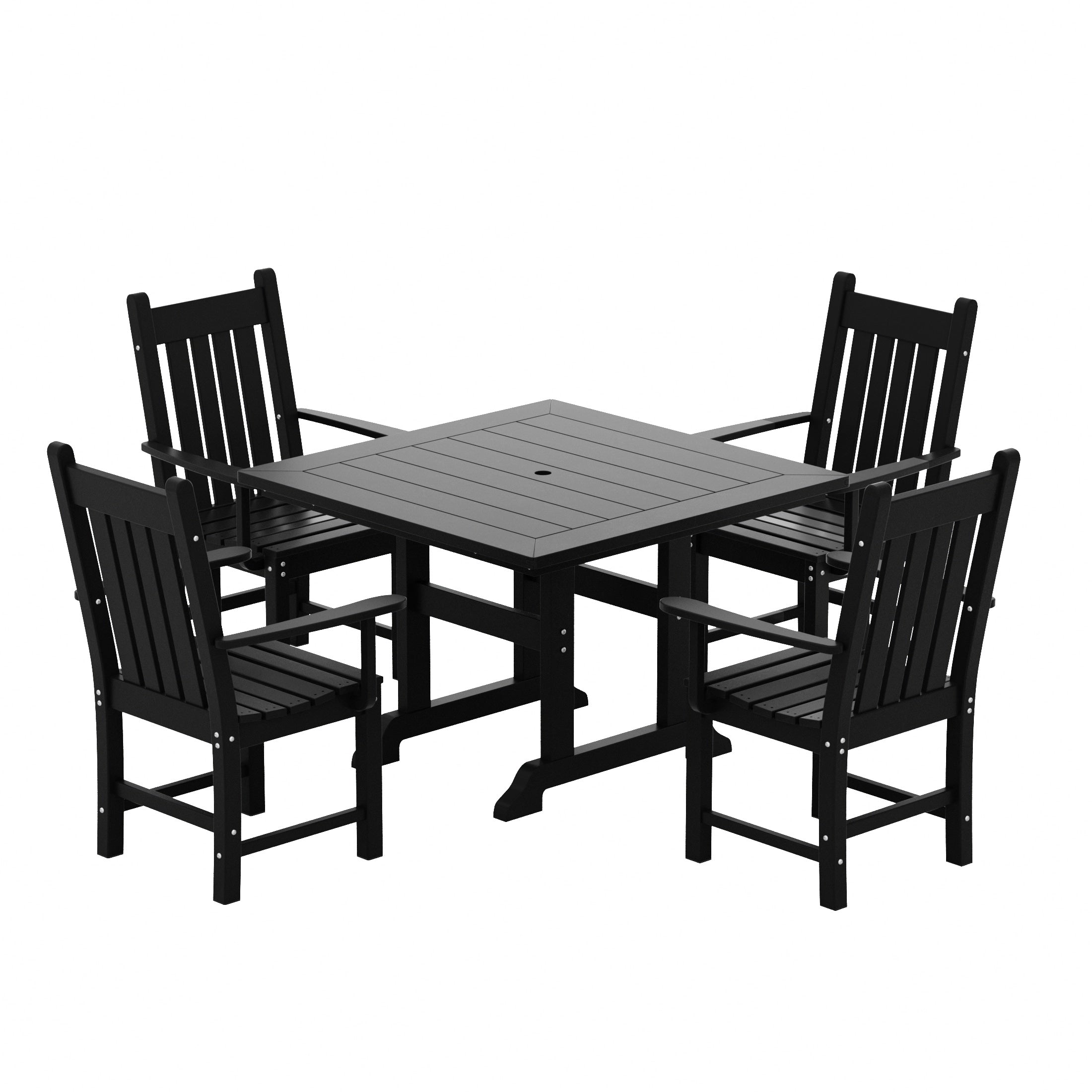Ensemble de salle à manger d'extérieur Polytrends Laguna en PEHD, toutes saisons, avec table carrée et fauteuils (ensemble de 5 pièces)
