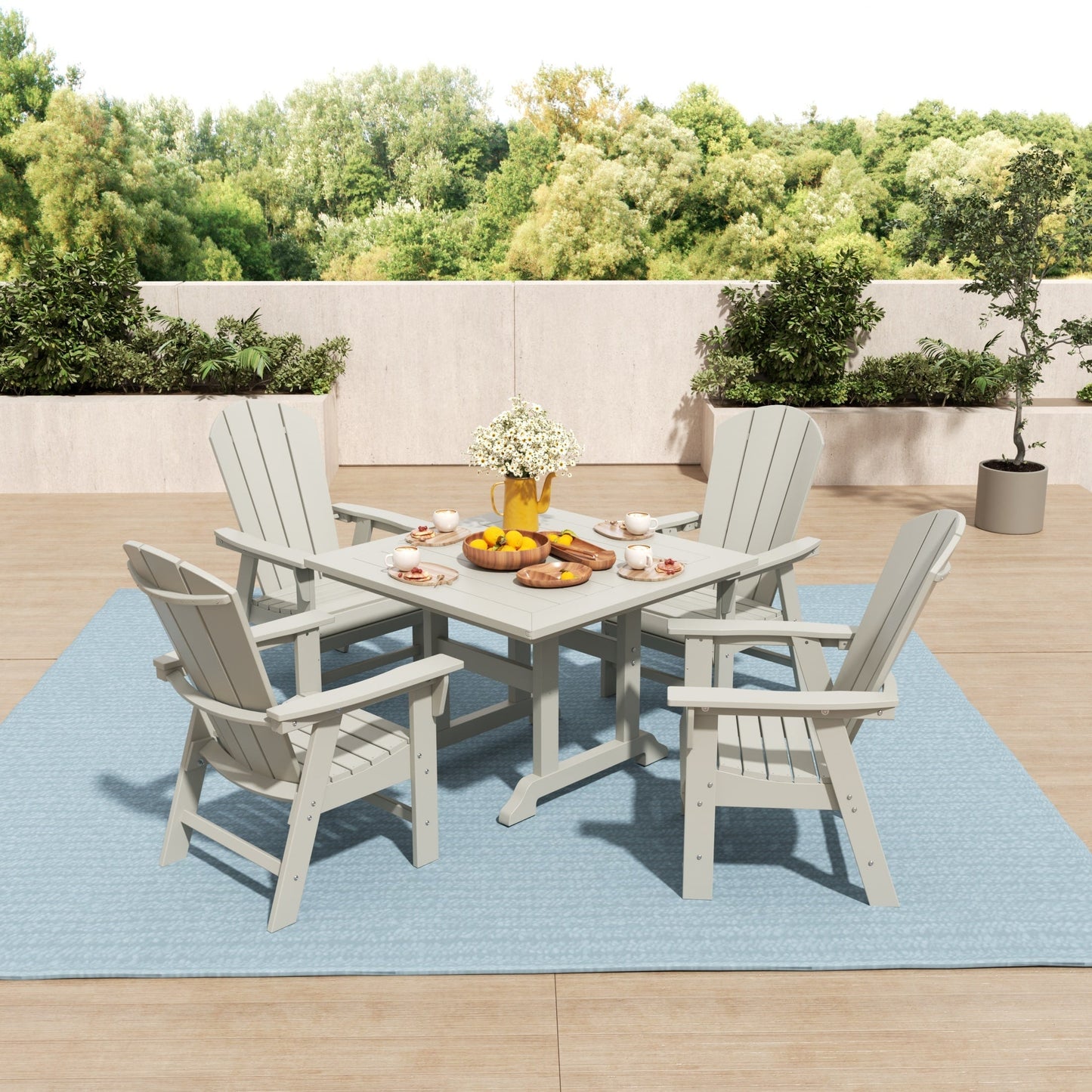 Ensemble de 5 chaises de salle à manger carrées Adirondack Polytrends Laguna en PEHD, toutes saisons