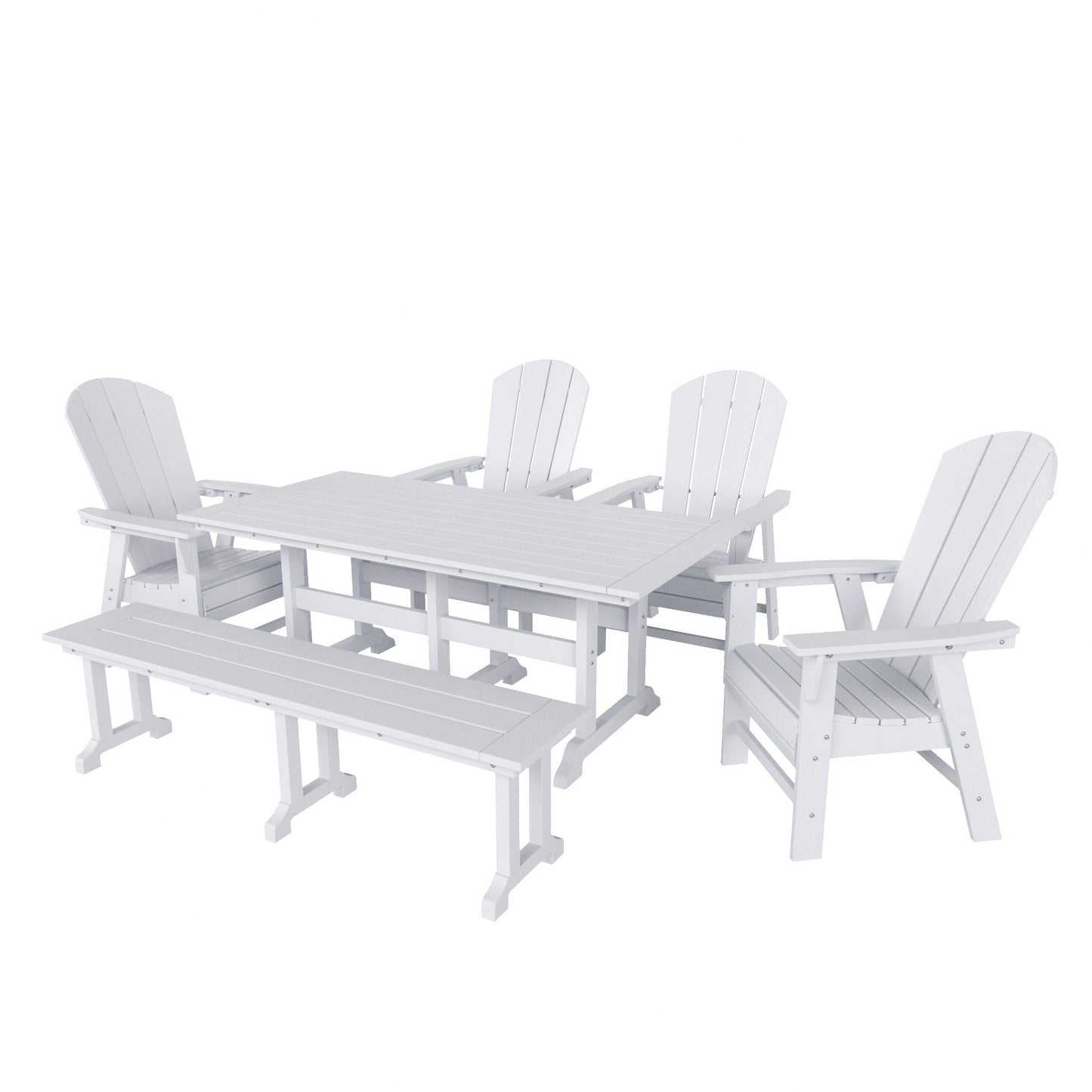 Ensemble de salle à manger d'extérieur Polytrends Laguna en PEHD, toutes saisons, avec table rectangulaire, fauteuils et banc (ensemble de 6 pièces)