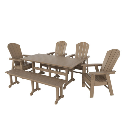 Ensemble de salle à manger d'extérieur Polytrends Laguna en PEHD, toutes saisons, avec table rectangulaire, fauteuils et banc (ensemble de 6 pièces)