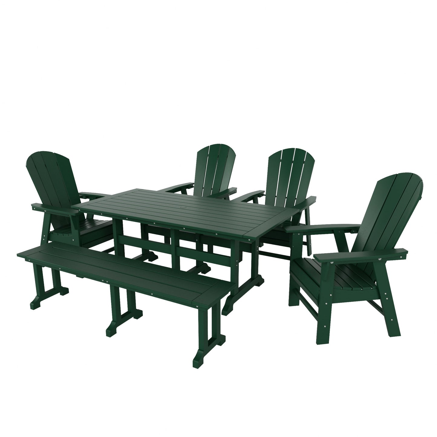Ensemble de salle à manger d'extérieur Polytrends Laguna en PEHD, toutes saisons, avec table rectangulaire, fauteuils et banc (ensemble de 6 pièces)