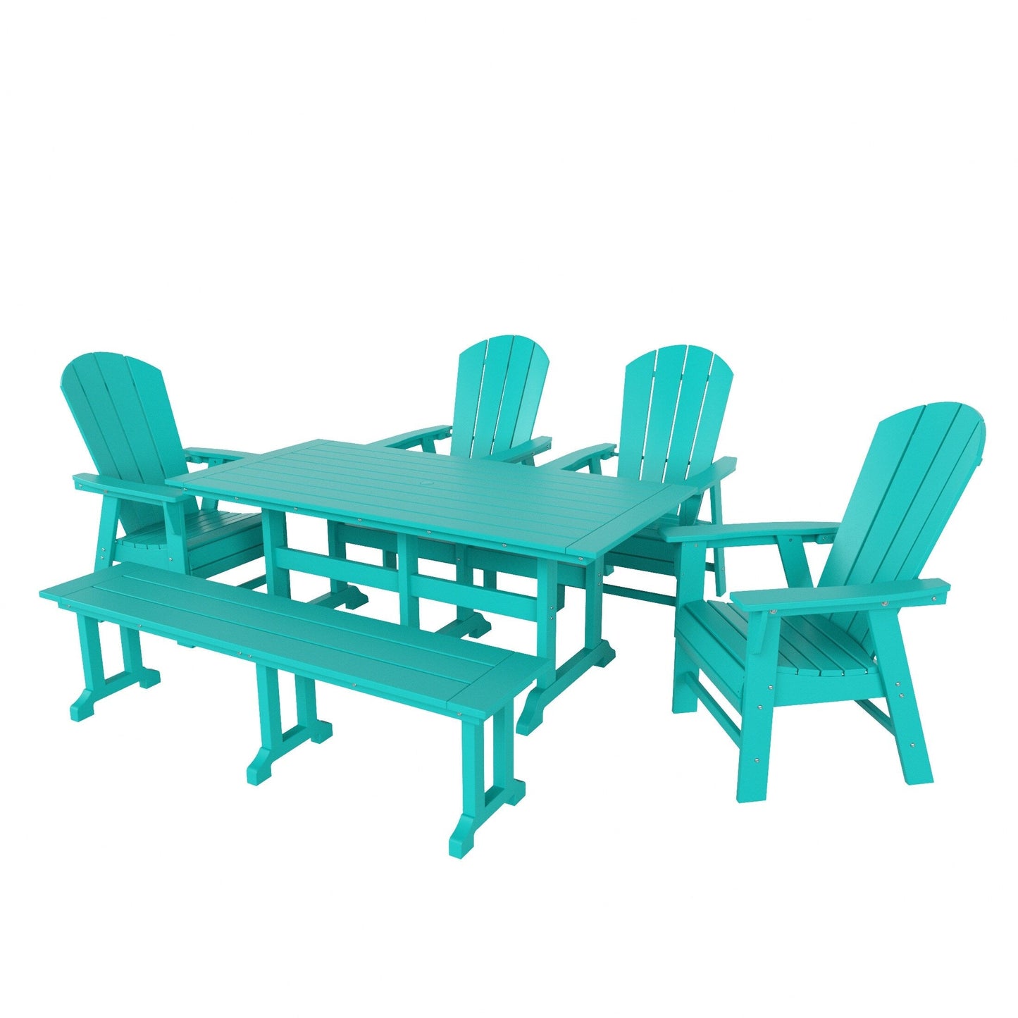 Ensemble de salle à manger d'extérieur Polytrends Laguna en PEHD, toutes saisons, avec table rectangulaire, fauteuils et banc (ensemble de 6 pièces)