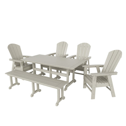 Ensemble de salle à manger d'extérieur Polytrends Laguna en PEHD, toutes saisons, avec table rectangulaire, fauteuils et banc (ensemble de 6 pièces)