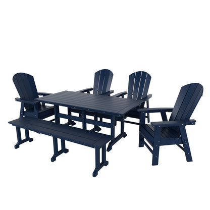 Ensemble de salle à manger d'extérieur Polytrends Laguna en PEHD, toutes saisons, avec table rectangulaire, fauteuils et banc (ensemble de 6 pièces)