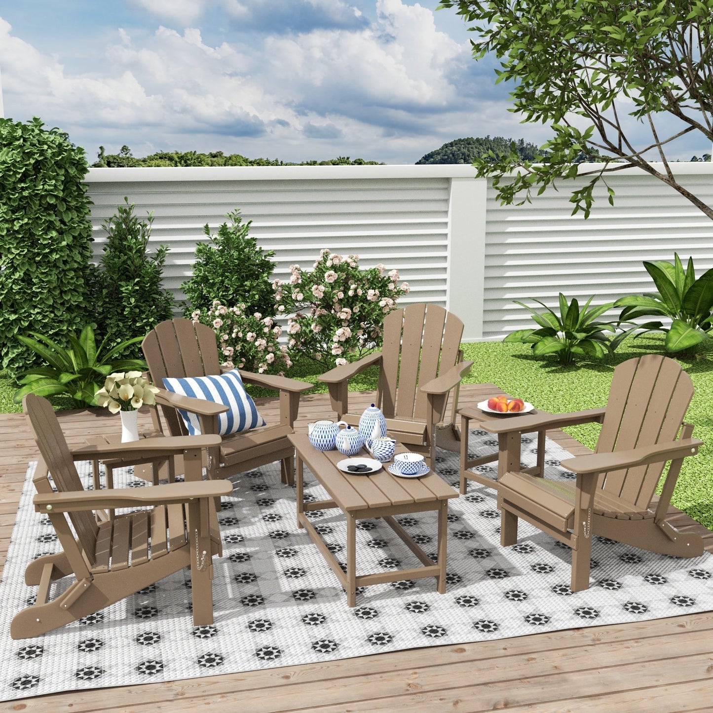 Ensemble de 7 chaises Adirondack pliables Polytrends Laguna en PEHD pour terrasse extérieure, toutes saisons