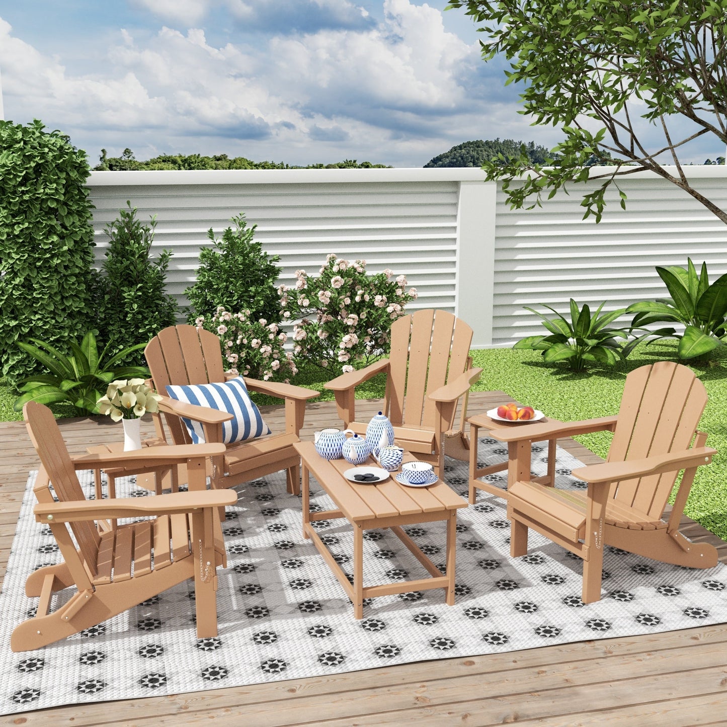 Ensemble de 7 chaises Adirondack pliables Polytrends Laguna en PEHD pour terrasse extérieure, toutes saisons