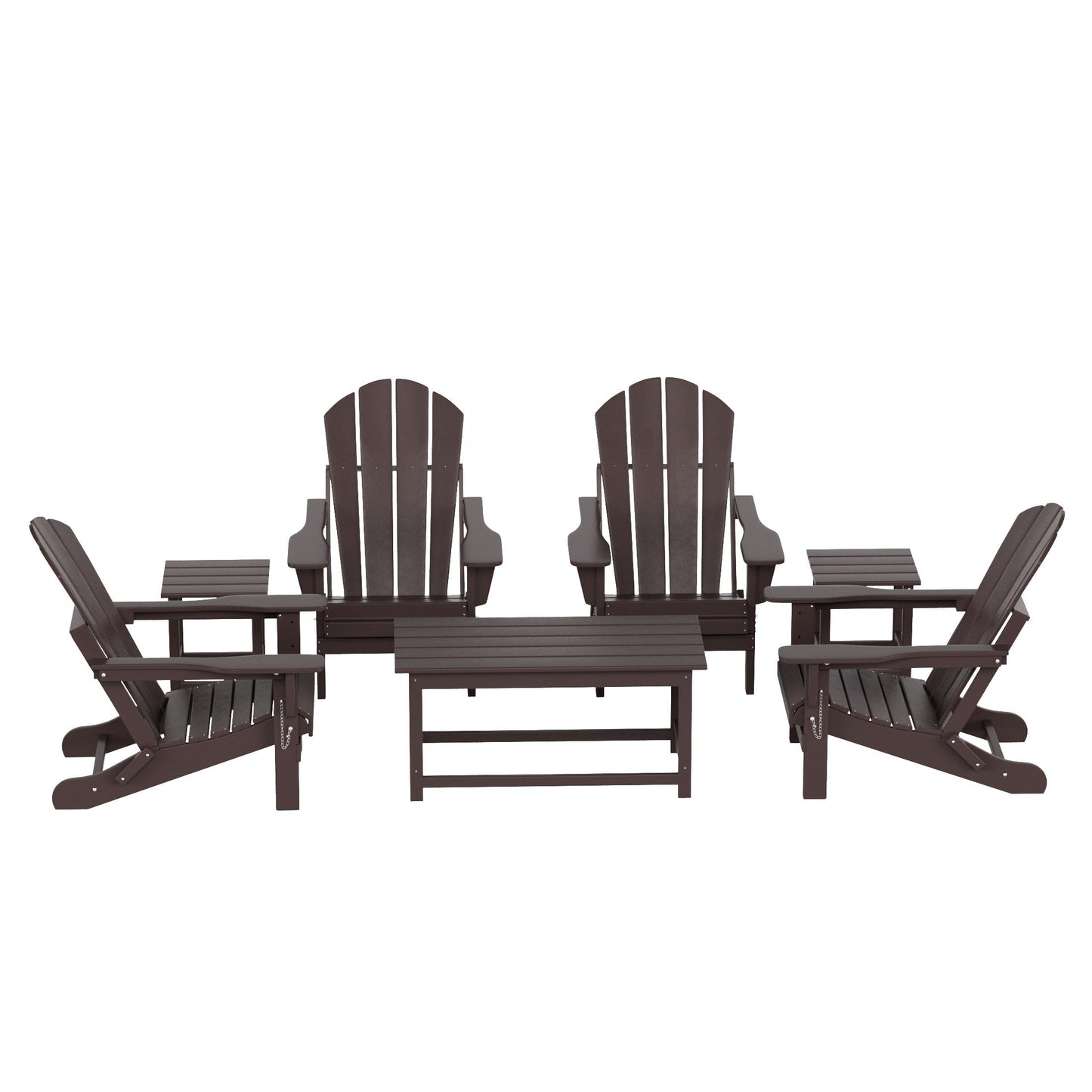 Ensemble de 7 chaises Adirondack pliables Polytrends Laguna en PEHD pour terrasse extérieure, toutes saisons