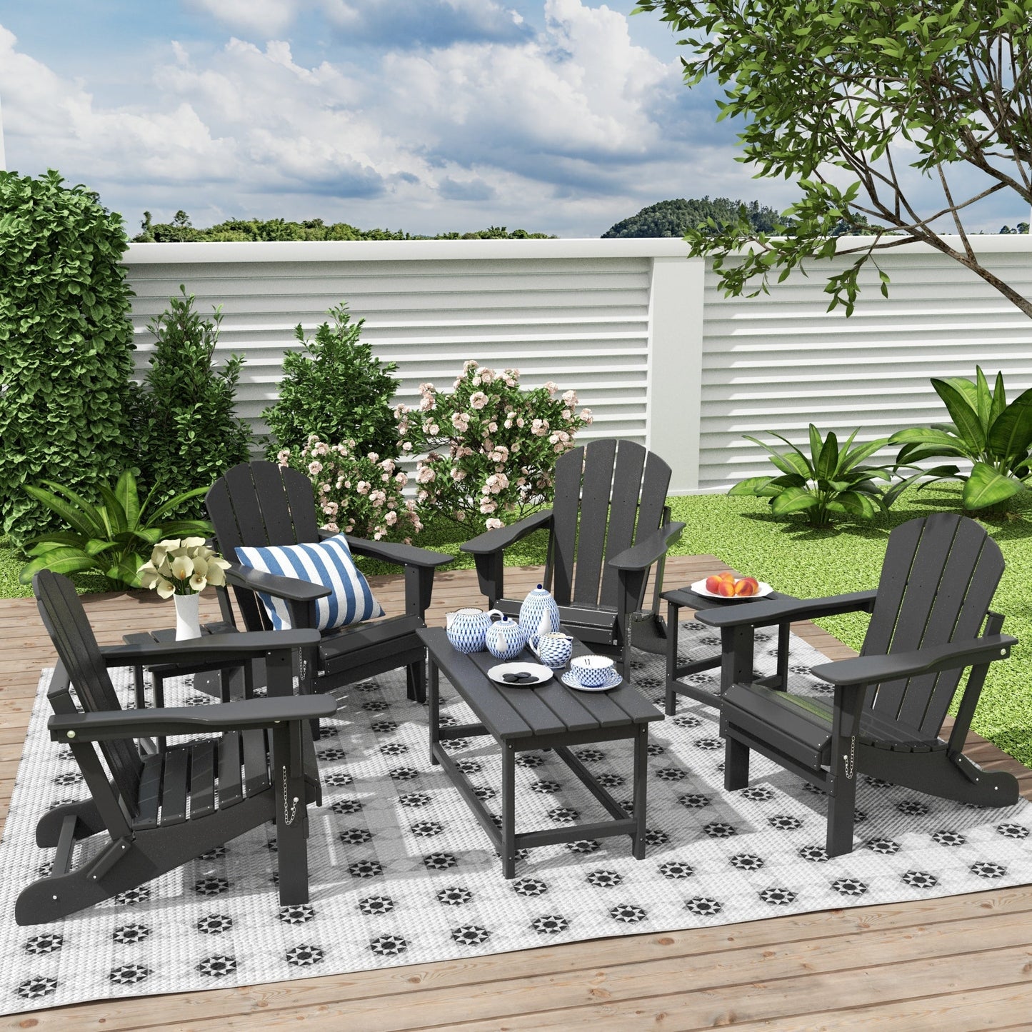 Ensemble de 7 chaises Adirondack pliables Polytrends Laguna en PEHD pour terrasse extérieure, toutes saisons