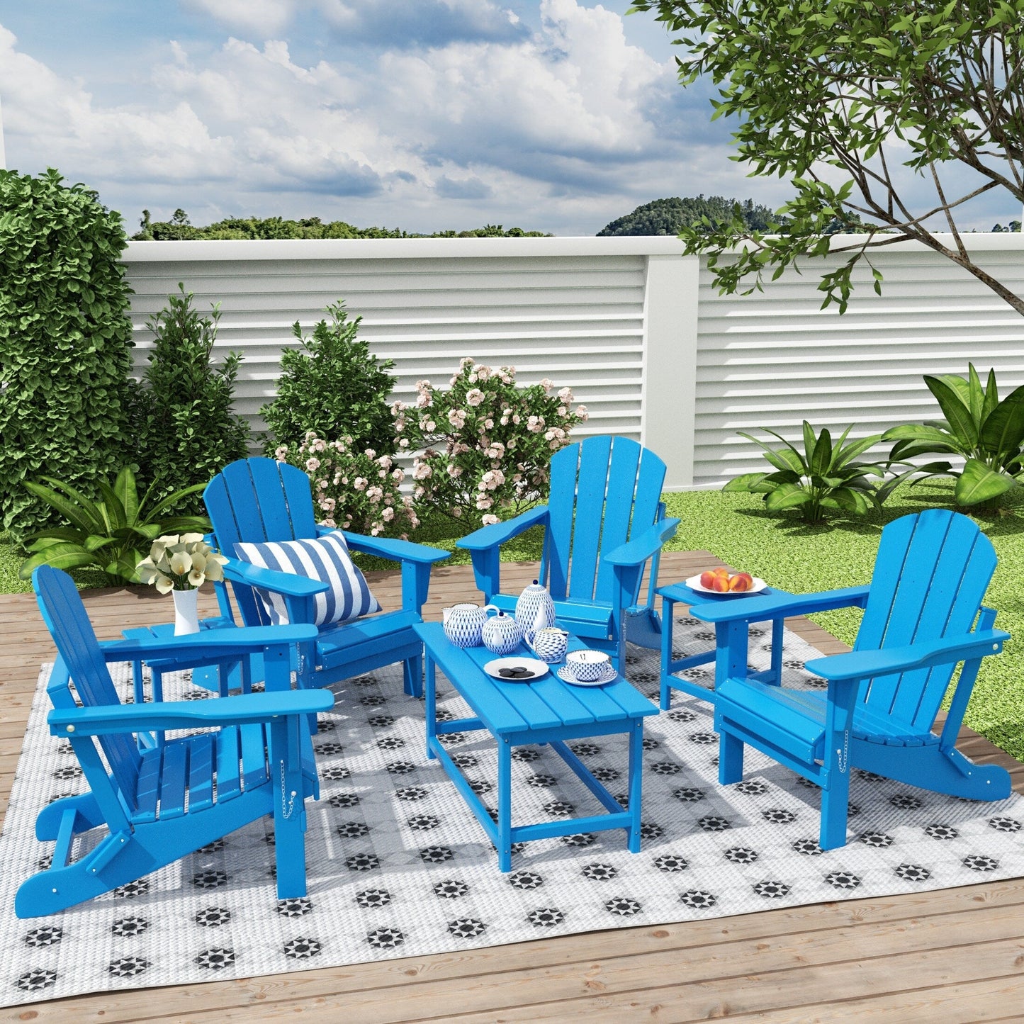 Ensemble de 7 chaises Adirondack pliables Polytrends Laguna en PEHD pour terrasse extérieure, toutes saisons