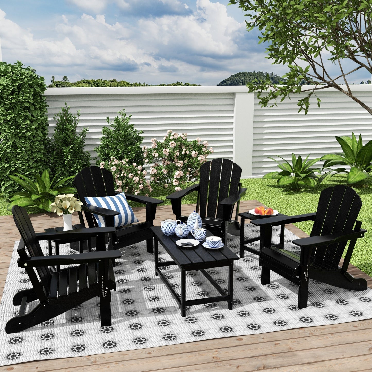 Ensemble de 7 chaises Adirondack pliables Polytrends Laguna en PEHD pour terrasse extérieure, toutes saisons