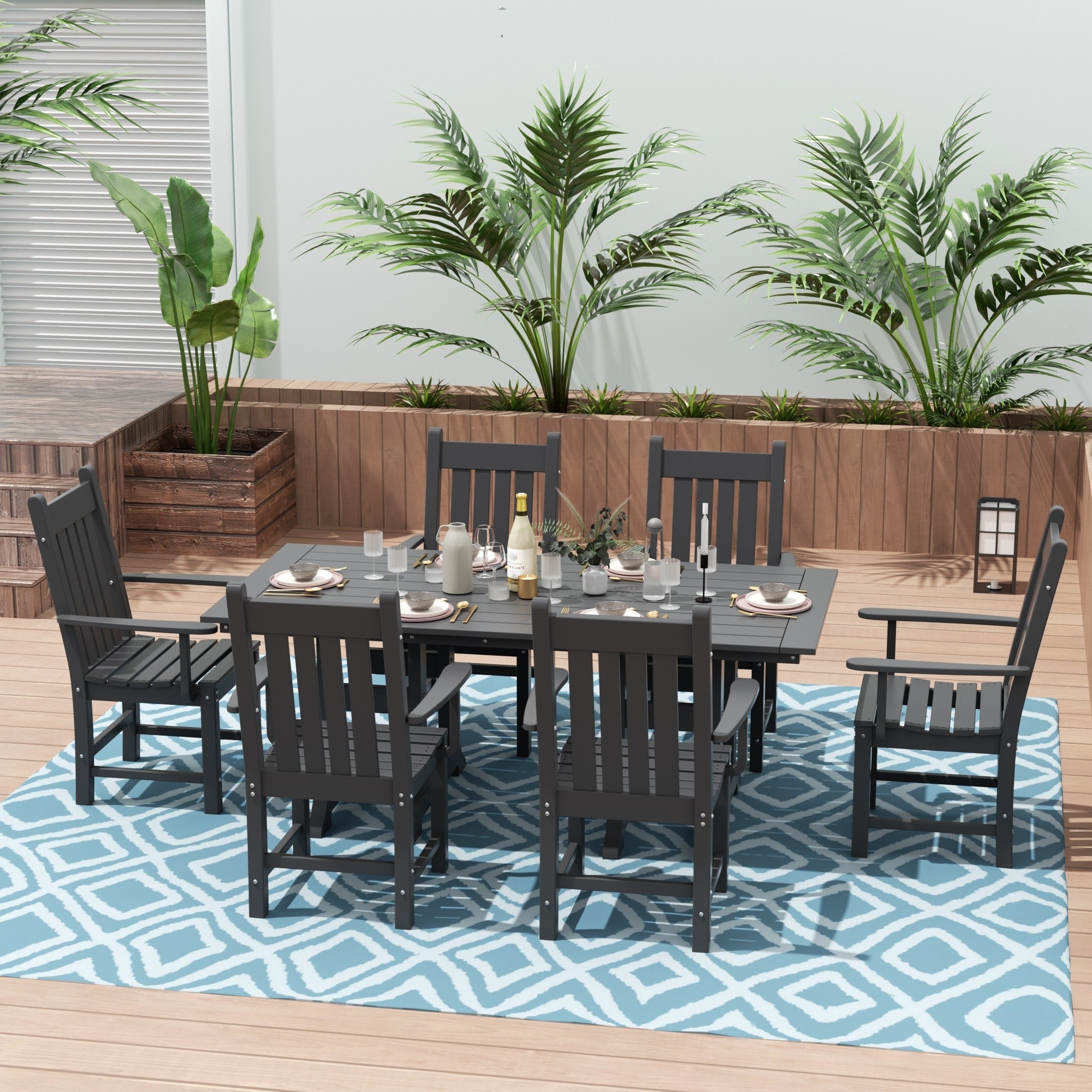 Ensemble de salle à manger d'extérieur Polytrends Laguna en PEHD, toutes saisons, avec table rectangulaire et fauteuils (7 pièces)