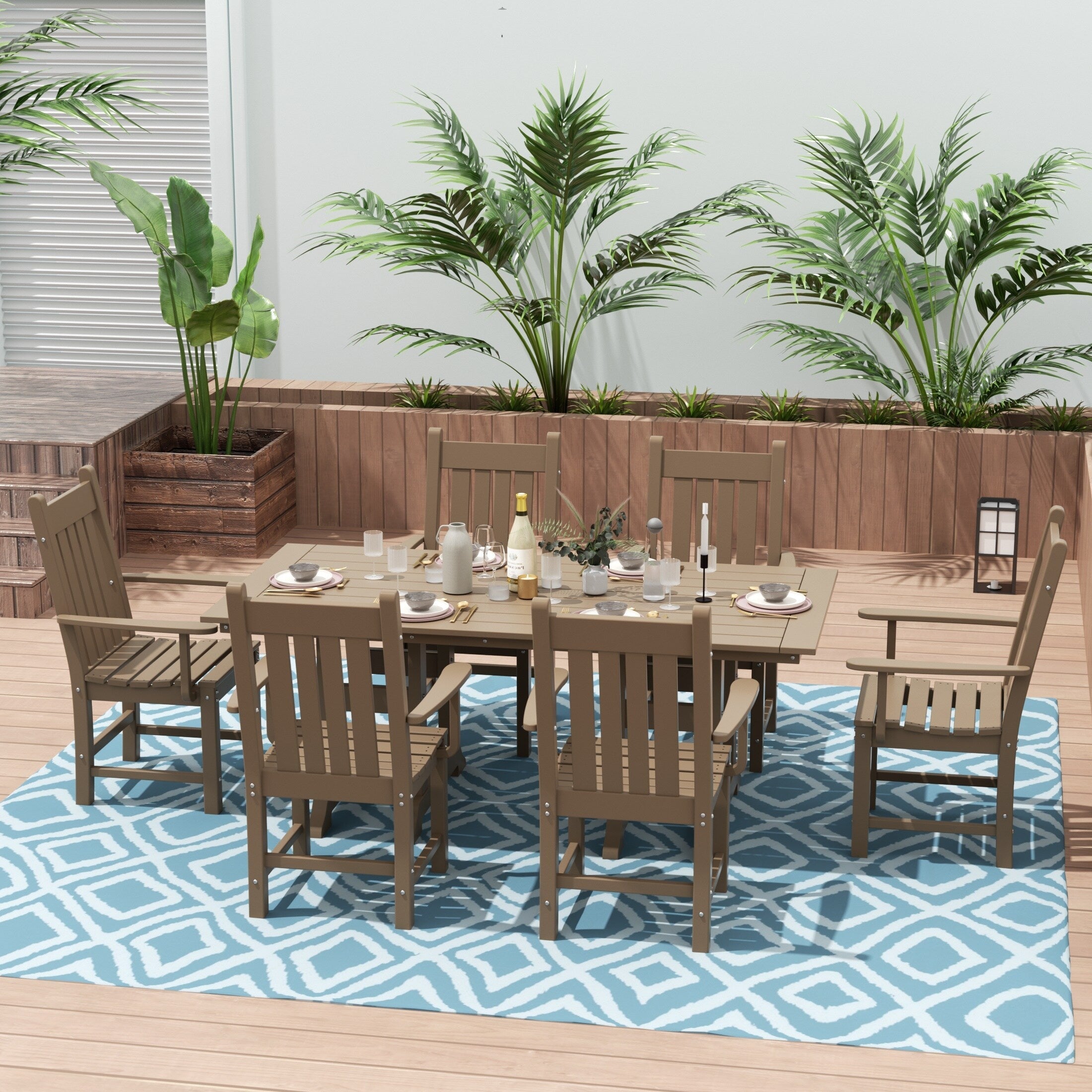 Ensemble de salle à manger d'extérieur Polytrends Laguna en PEHD, toutes saisons, avec table rectangulaire et fauteuils (7 pièces)