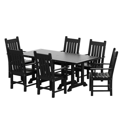 Ensemble de salle à manger d'extérieur Polytrends Laguna en PEHD, toutes saisons, avec table rectangulaire et fauteuils (7 pièces)