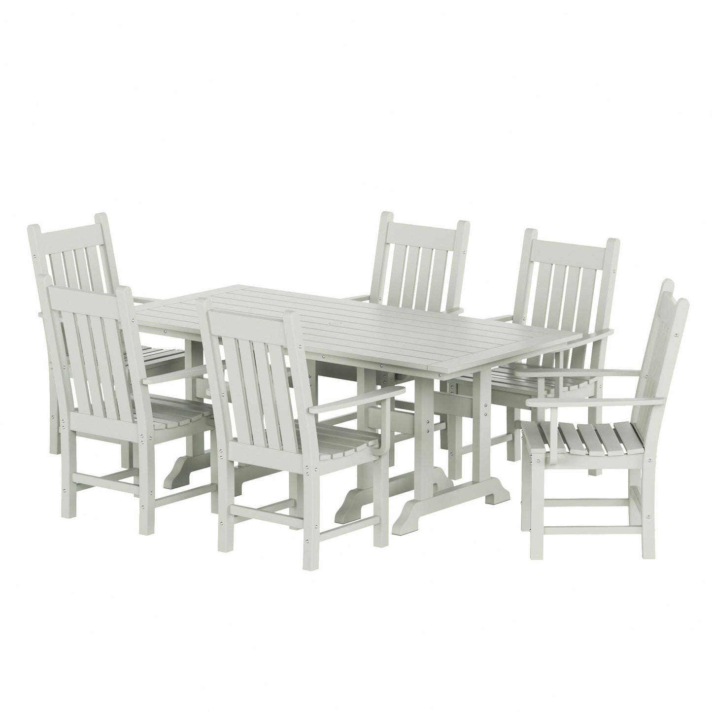 Ensemble de salle à manger d'extérieur Polytrends Laguna en PEHD, toutes saisons, avec table rectangulaire et fauteuils (7 pièces)
