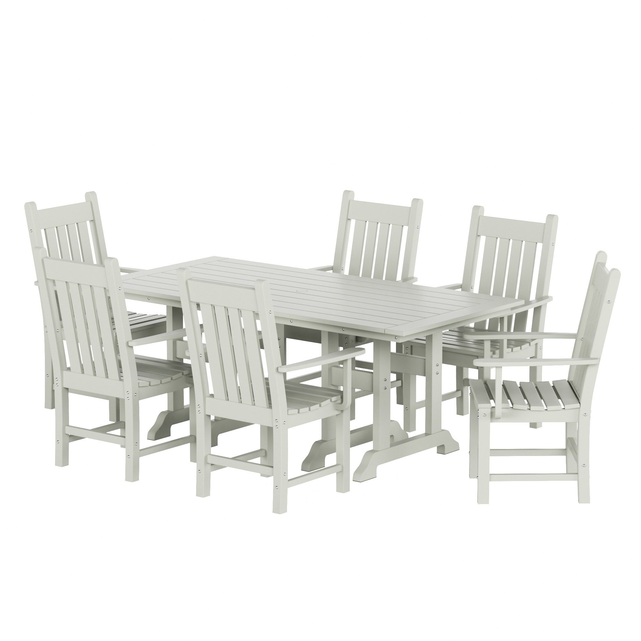 Ensemble de salle à manger d'extérieur Polytrends Laguna en PEHD, toutes saisons, avec table rectangulaire et fauteuils (7 pièces)
