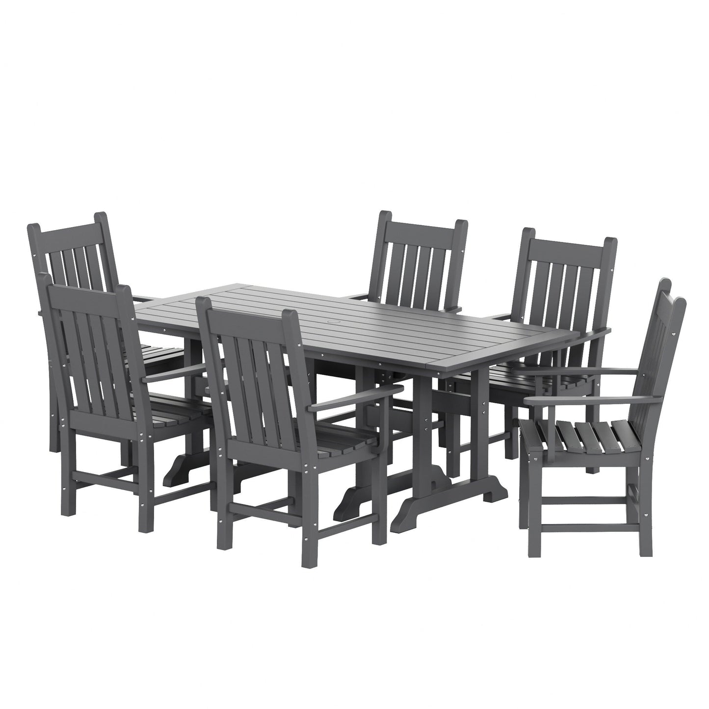 Ensemble de salle à manger d'extérieur Polytrends Laguna en PEHD, toutes saisons, avec table rectangulaire et fauteuils (7 pièces)