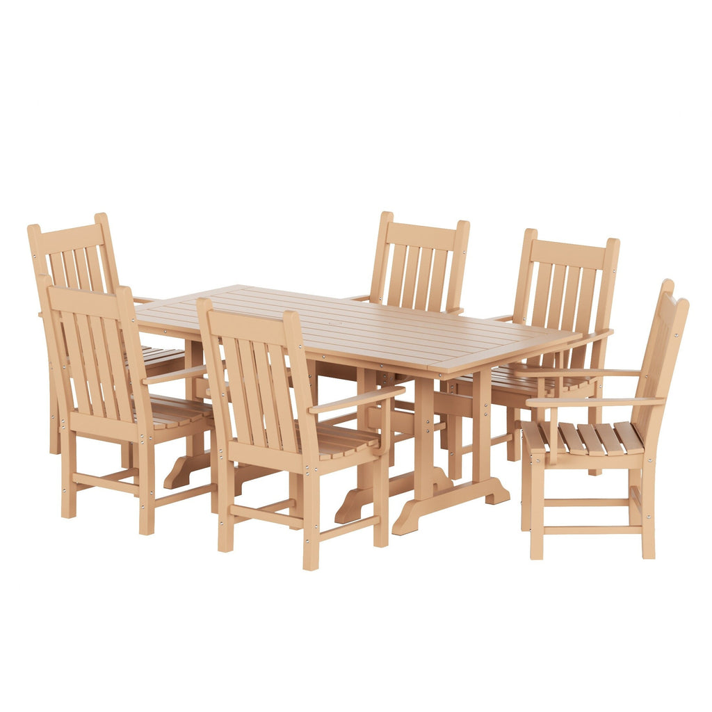 Ensemble de salle à manger d'extérieur Polytrends Laguna en PEHD, toutes saisons, avec table rectangulaire et fauteuils (7 pièces)
