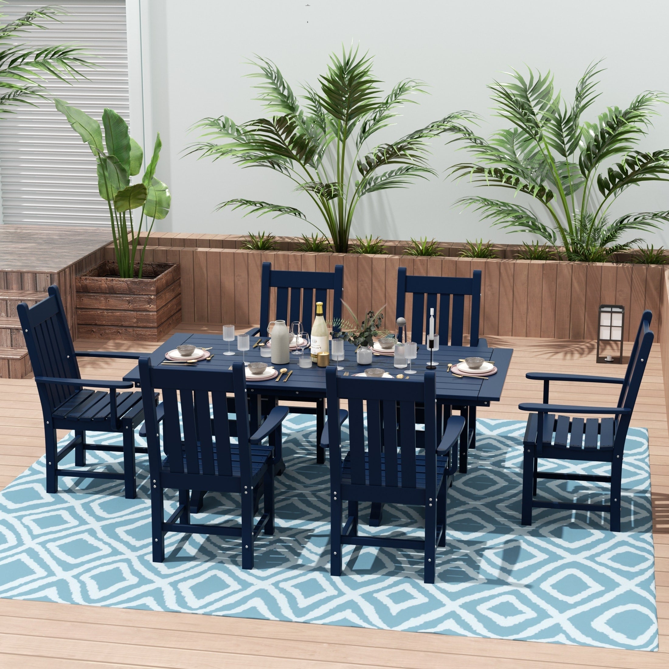 Ensemble de salle à manger d'extérieur Polytrends Laguna en PEHD, toutes saisons, avec table rectangulaire et fauteuils (7 pièces)