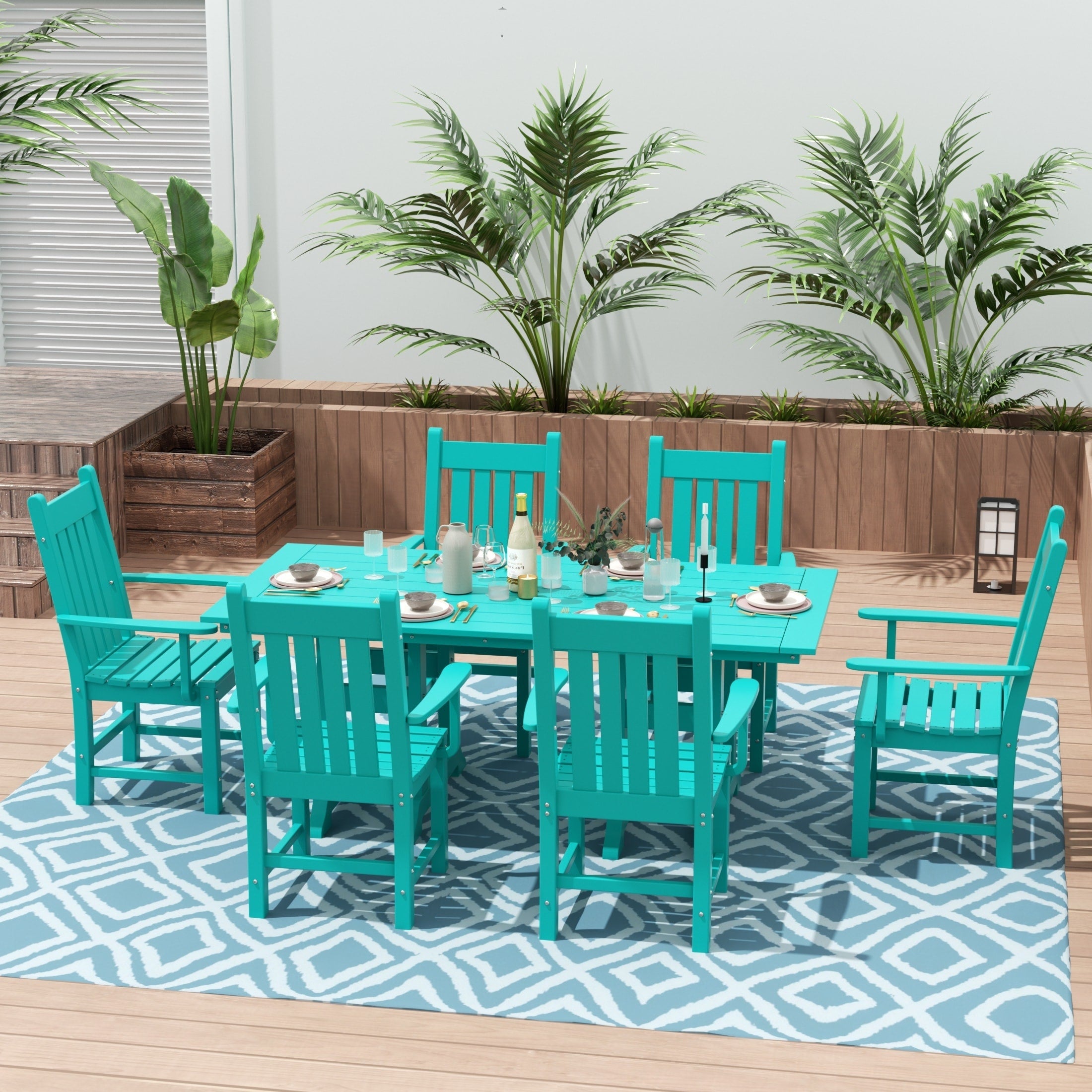 Ensemble de salle à manger d'extérieur Polytrends Laguna en PEHD, toutes saisons, avec table rectangulaire et fauteuils (7 pièces)