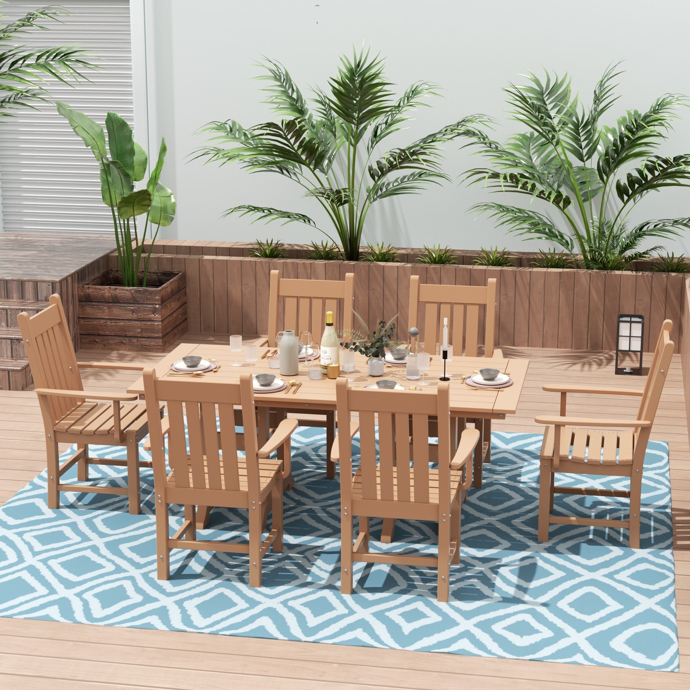 Ensemble de salle à manger d'extérieur Polytrends Laguna en PEHD, toutes saisons, avec table rectangulaire et fauteuils (7 pièces)