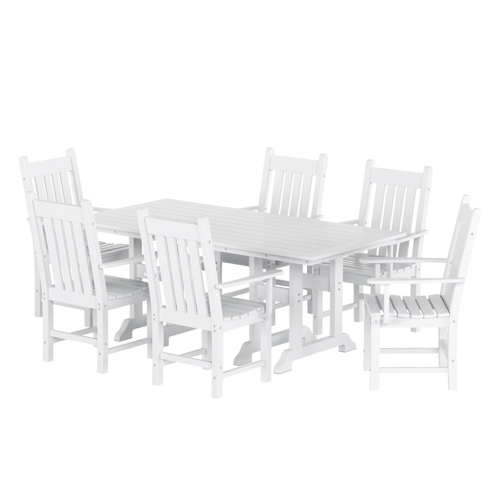 Ensemble de salle à manger d'extérieur Polytrends Laguna en PEHD, toutes saisons, avec table rectangulaire et fauteuils (7 pièces)