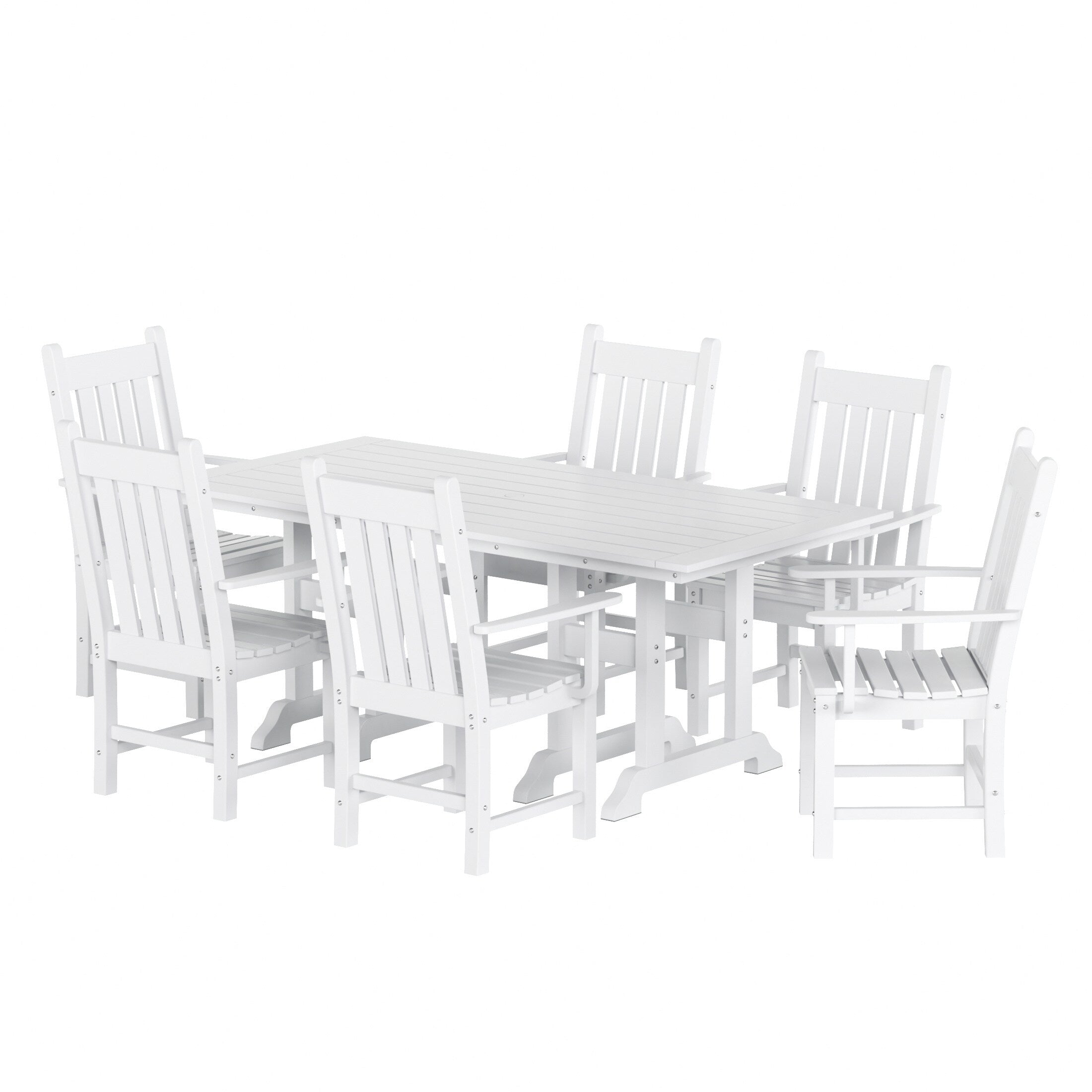 Ensemble de salle à manger d'extérieur Polytrends Laguna en PEHD, toutes saisons, avec table rectangulaire et fauteuils (7 pièces)